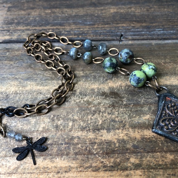 Rustic Chrysoprase Gemstone Necklace - Picture 3 of 6